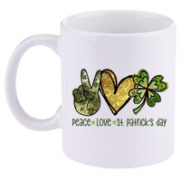 Peace Love St Patrick's Day Festive 11oz C Handle Ceramic Mug