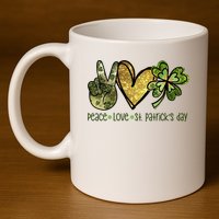 Peace Love St Patrick's Day Festive 11oz C Handle Ceramic Mug