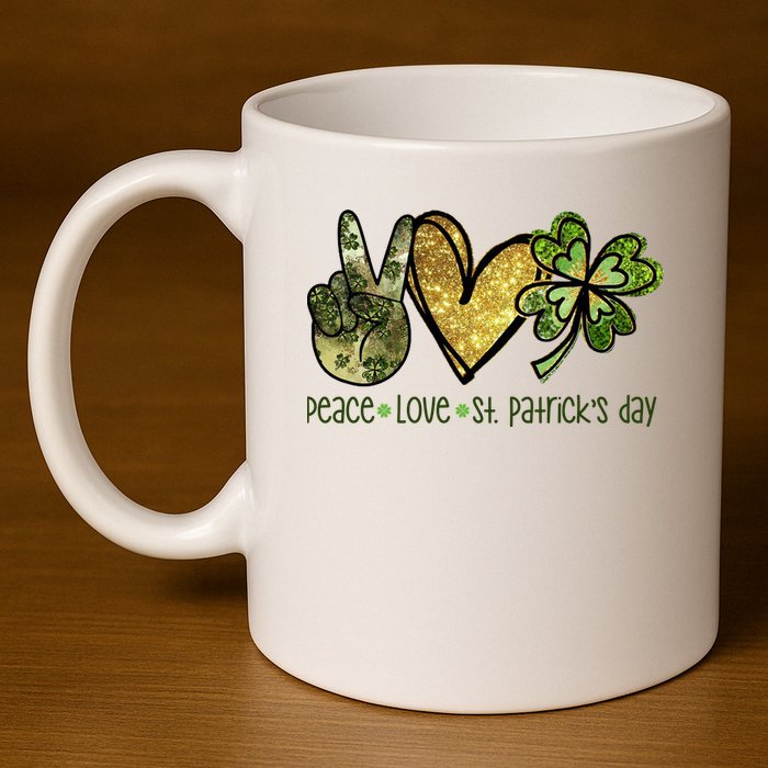 Peace Love St Patrick's Day Festive 11oz C Handle Ceramic Mug