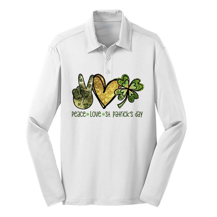 Peace Love St Patrick's Day Festive Silk Touch Performance Long Sleeve Polo