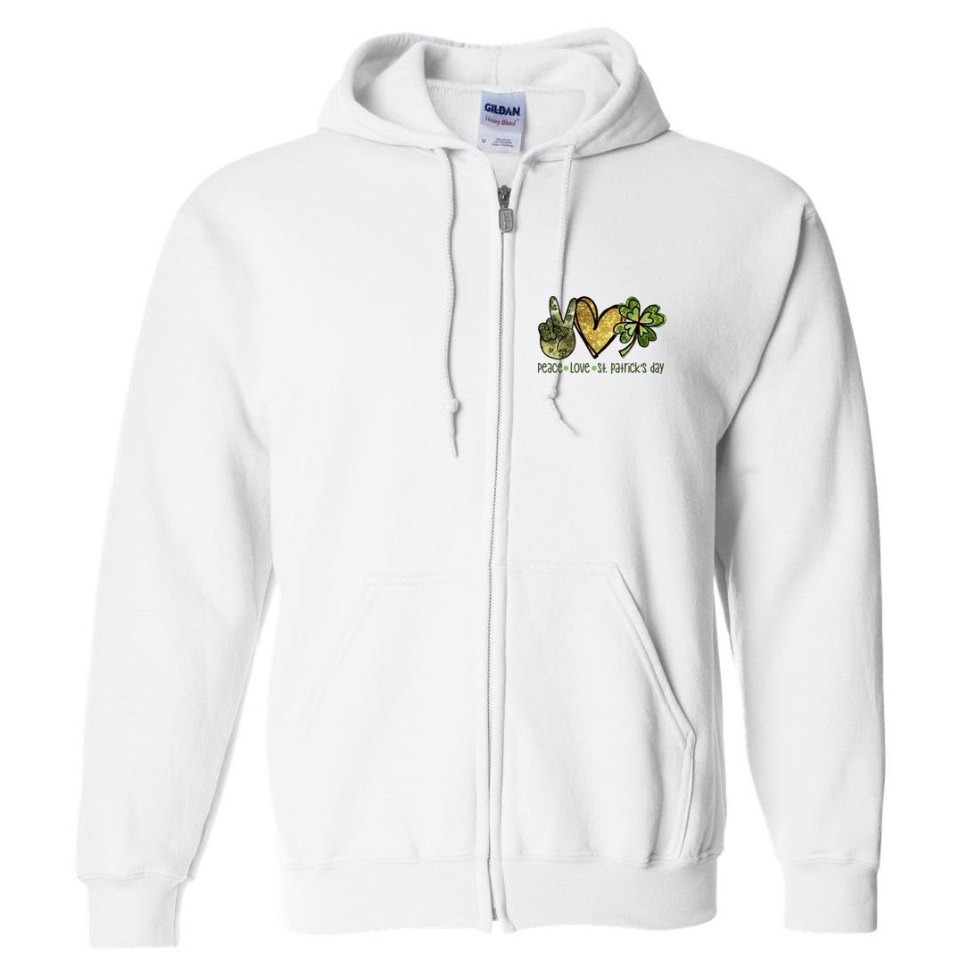 Peace Love St Patrick's Day Festive Full Zip Hoodie