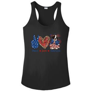 Peace Love Saint Bernard Dog Patriotic America Flag 4th July Gift Ladies PosiCharge Competitor Racerback Tank