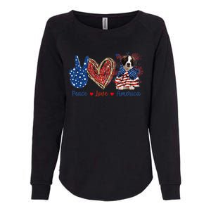 Peace Love Saint Bernard Dog Patriotic America Flag 4th July Gift Womens California Wash Sweatshirt