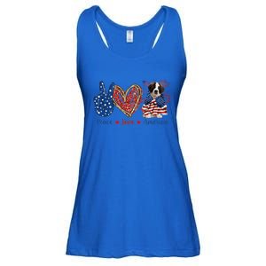 Peace Love Saint Bernard Dog Patriotic America Flag 4th July Gift Ladies Essential Flowy Tank