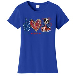 Peace Love Saint Bernard Dog Patriotic America Flag 4th July Gift Women's T-Shirt