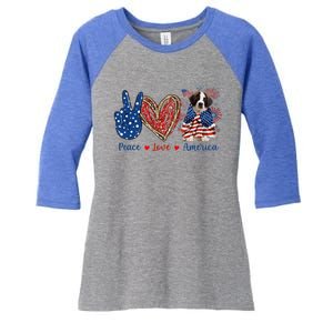 Peace Love Saint Bernard Dog Patriotic America Flag 4th July Gift Women's Tri-Blend 3/4-Sleeve Raglan Shirt