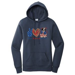 Peace Love Saint Bernard Dog Patriotic America Flag 4th July Gift Women's Pullover Hoodie