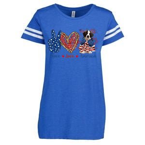 Peace Love Saint Bernard Dog Patriotic America Flag 4th July Gift Enza Ladies Jersey Football T-Shirt