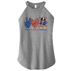 Peace Love Saint Bernard Dog Patriotic America Flag 4th July Gift Women's Perfect Tri Rocker Tank