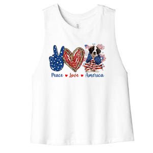 Peace Love Saint Bernard Dog Patriotic America Flag 4th July Gift Women's Racerback Cropped Tank