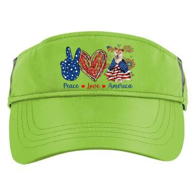 Peace Love Shiba Inu Dog Patriotic America Flag 4th July Gift Adult Drive Performance Visor