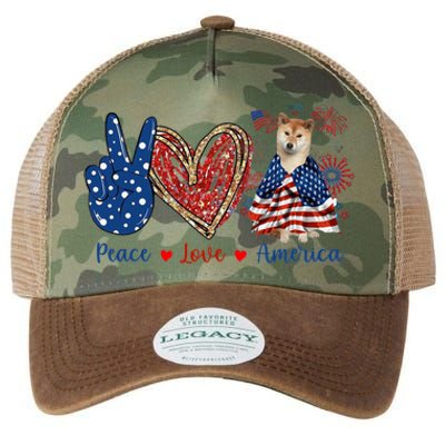 Peace Love Shiba Inu Dog Patriotic America Flag 4th July Gift Legacy Tie Dye Trucker Hat