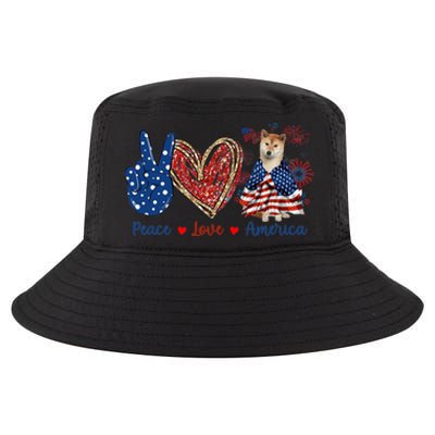 Peace Love Shiba Inu Dog Patriotic America Flag 4th July Gift Cool Comfort Performance Bucket Hat