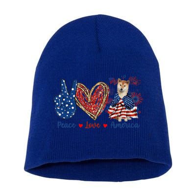 Peace Love Shiba Inu Dog Patriotic America Flag 4th July Gift Short Acrylic Beanie