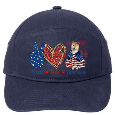 Peace Love Shiba Inu Dog Patriotic America Flag 4th July Gift 7-Panel Snapback Hat