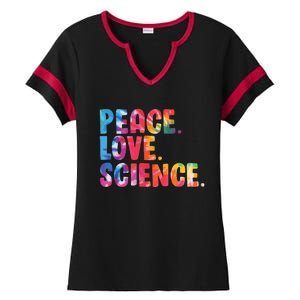 Peace Love Science Funny Awesome Tie Dye Ladies Halftime Notch Neck Tee