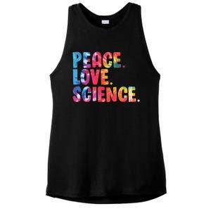 Peace Love Science Funny Awesome Tie Dye Ladies PosiCharge Tri-Blend Wicking Tank