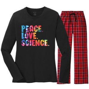 Peace Love Science Funny Awesome Tie Dye Women's Long Sleeve Flannel Pajama Set 