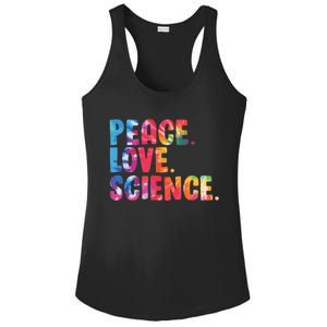 Peace Love Science Funny Awesome Tie Dye Ladies PosiCharge Competitor Racerback Tank