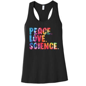 Peace Love Science Funny Awesome Tie Dye Women's Racerback Tank