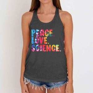 Peace Love Science Funny Awesome Tie Dye Women's Knotted Racerback Tank