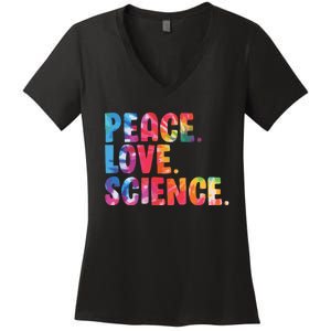 Peace Love Science Funny Awesome Tie Dye Women's V-Neck T-Shirt