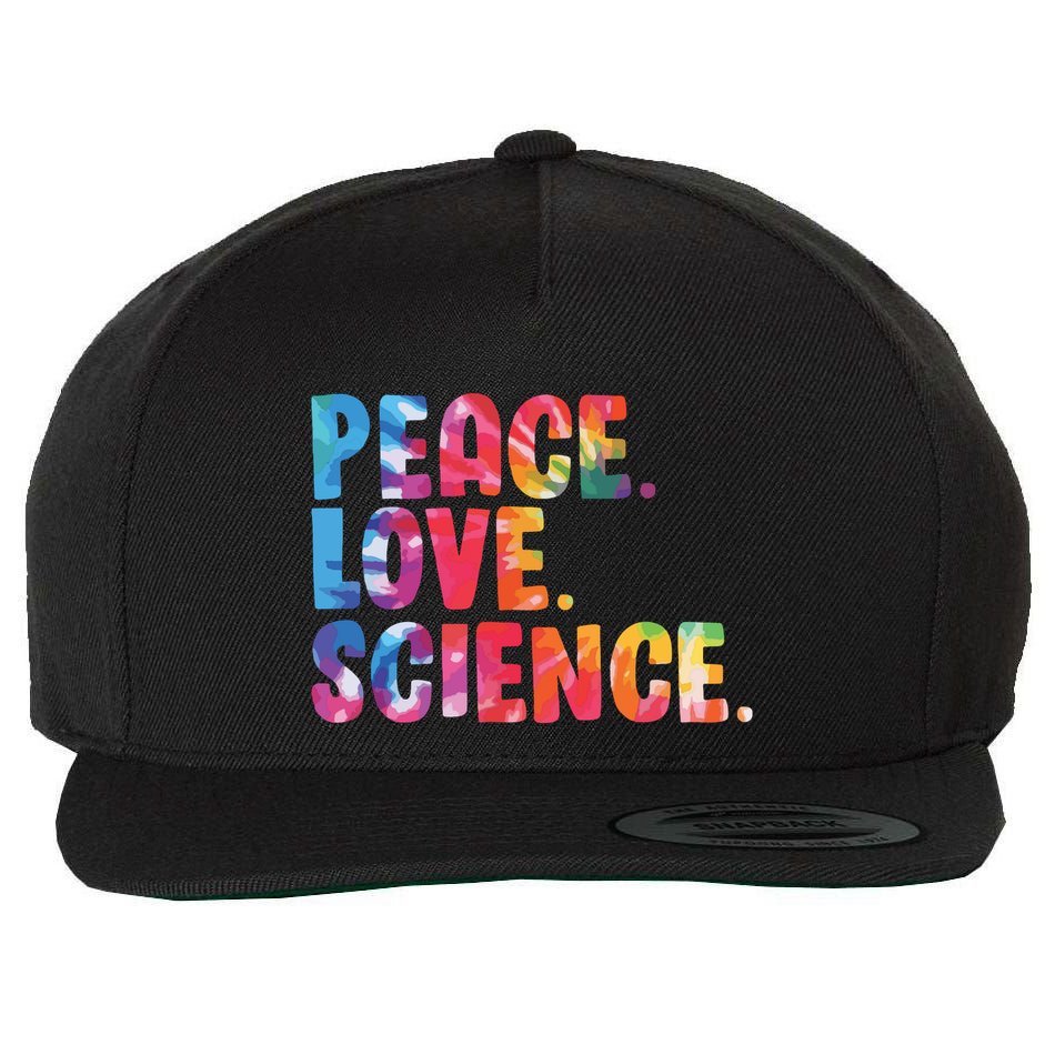 Peace Love Science Funny Awesome Tie Dye Wool Snapback Cap