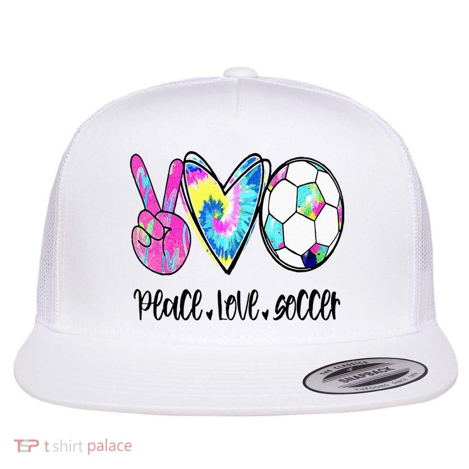Peace Love Soccer Tie Dye Cute Soccer Lovers Flatbill Hat