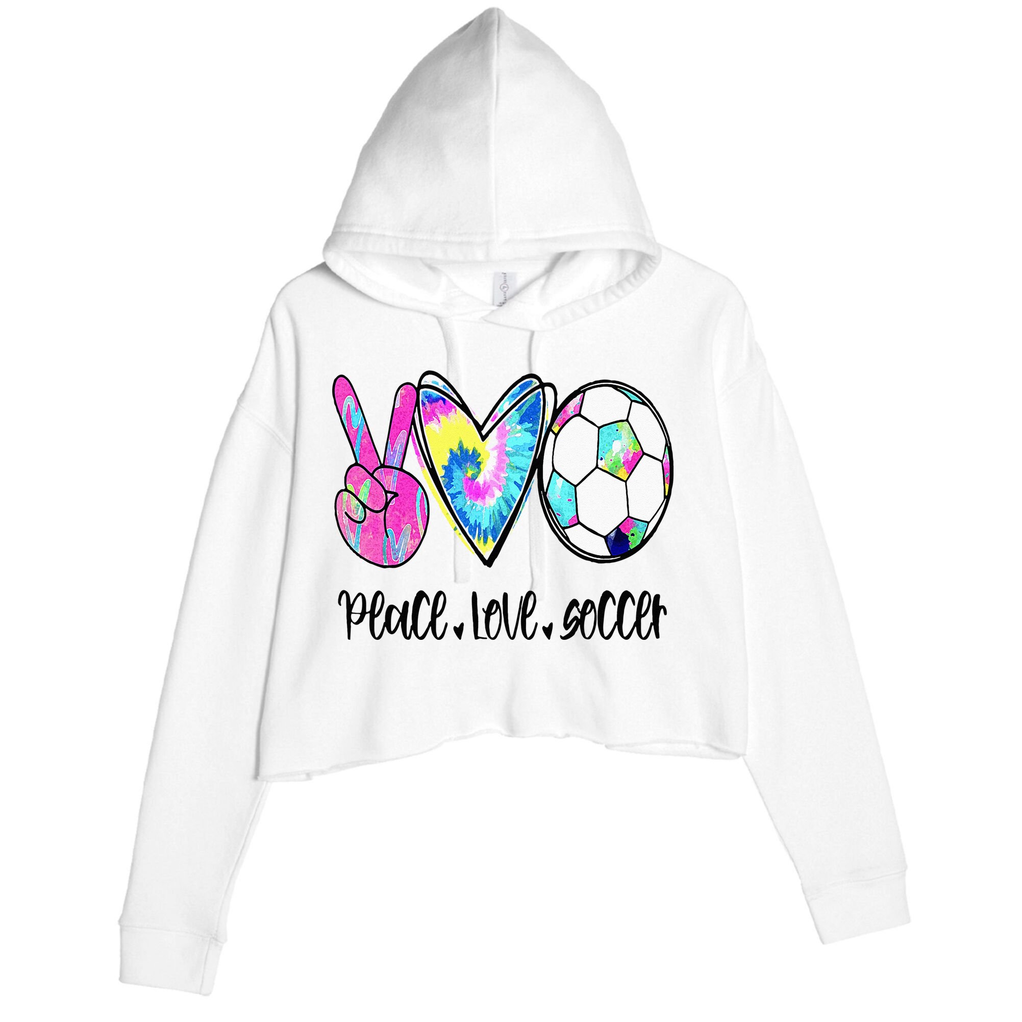 Peace Love Soccer Tie Dye Cute Soccer Lovers Crop Fleece Hoodie