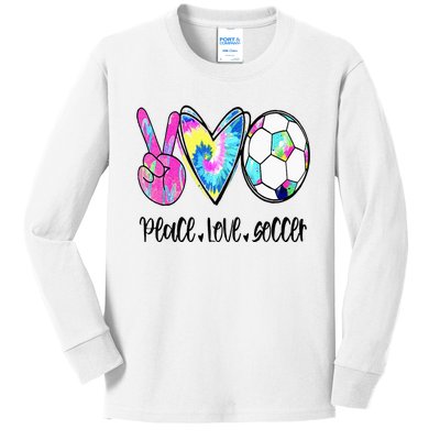 Peace Love Soccer Tie Dye Cute Soccer Lovers Kids Long Sleeve Shirt