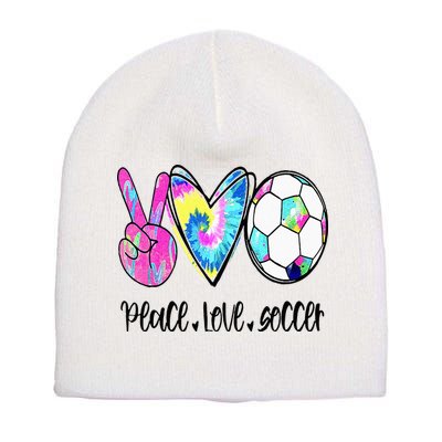 Peace Love Soccer Tie Dye Cute Soccer Lovers Short Acrylic Beanie