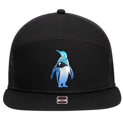 Penguin Lovers Silhouette Earth Day And Ocean Week Meaningful Gift 7 Panel Mesh Trucker Snapback Hat