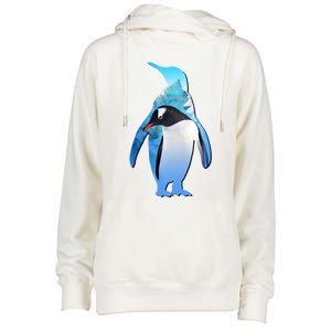 Penguin Lovers Silhouette Earth Day And Ocean Week Meaningful Gift Womens Funnel Neck Pullover Hood