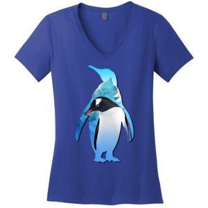 Penguin Lovers Silhouette Earth Day And Ocean Week Meaningful Gift Women's V-Neck T-Shirt