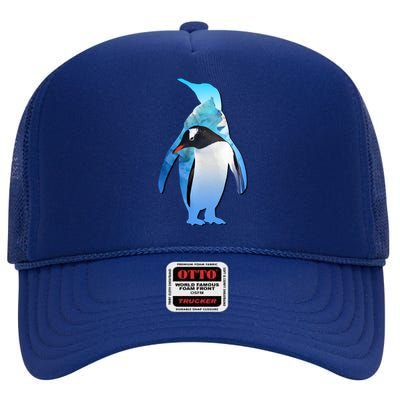 Penguin Lovers Silhouette Earth Day And Ocean Week Meaningful Gift High Crown Mesh Back Trucker Hat