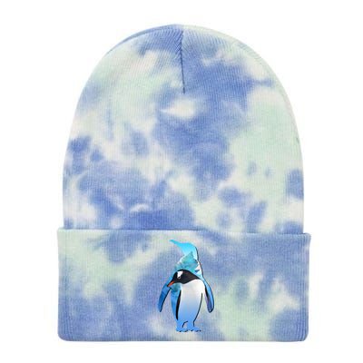 Penguin Lovers Silhouette Earth Day And Ocean Week Meaningful Gift Tie Dye 12in Knit Beanie