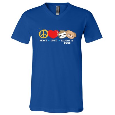 Peace Love Sloths And Dogs Funny Gift V-Neck T-Shirt