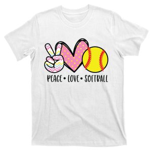 Peace Love Softball Cute Design For Women Teen Little Girl T-Shirt