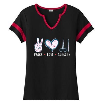 Peace Love Surgery Surgical Tech Surgeon Funny Gift Cool Gift Ladies Halftime Notch Neck Tee