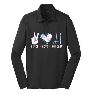 Peace Love Surgery Surgical Tech Surgeon Funny Gift Cool Gift Silk Touch Performance Long Sleeve Polo