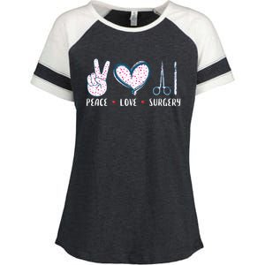 Peace Love Surgery Surgical Tech Surgeon Funny Gift Cool Gift Enza Ladies Jersey Colorblock Tee