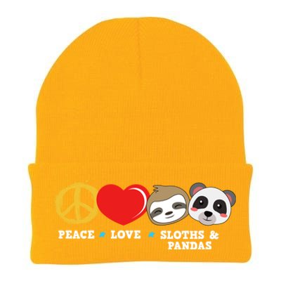 Peace Love Sloths And Pandas Gift Knit Cap Winter Beanie