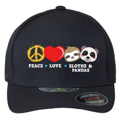 Peace Love Sloths And Pandas Gift Flexfit Unipanel Trucker Cap