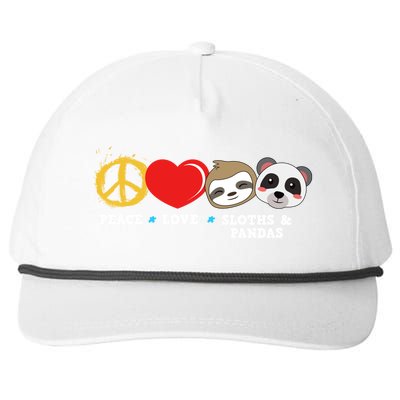 Peace Love Sloths And Pandas Gift Snapback Five-Panel Rope Hat