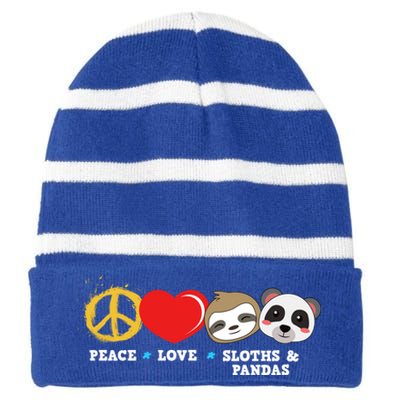 Peace Love Sloths And Pandas Gift Striped Beanie with Solid Band