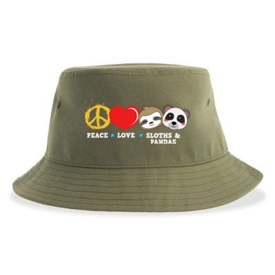 Peace Love Sloths And Pandas Gift Sustainable Bucket Hat