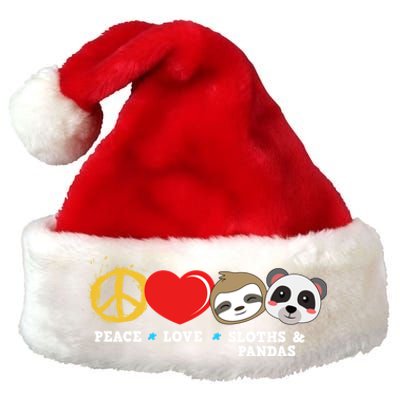 Peace Love Sloths And Pandas Gift Premium Christmas Santa Hat