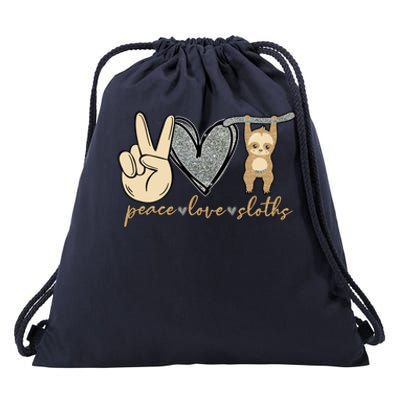 Peace Love Sloths Cute And Funny Graphic Design Gift Drawstring Bag