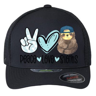 Peace Love Sloths Cute Sloth With Baseball Cap Boy Sloth Great Gift Flexfit Unipanel Trucker Cap