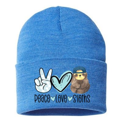 Peace Love Sloths Cute Sloth With Baseball Cap Boy Sloth Great Gift Sustainable Knit Beanie